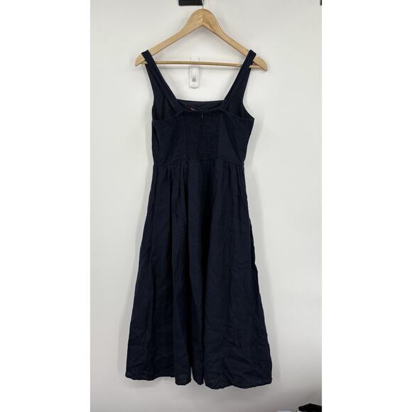 Quince European Linen Fit Flare Midi Dress Women Small Pockets Coastal Capsule - Picture 9 of 12